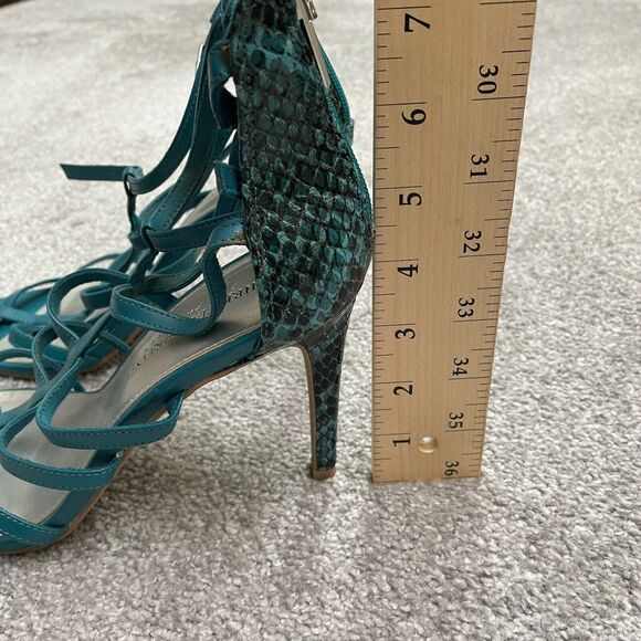 Christian Siriano High Heels Strappy Sandals Womens 8.5 Blue Snakeskin Leather - Picture 6 of 15